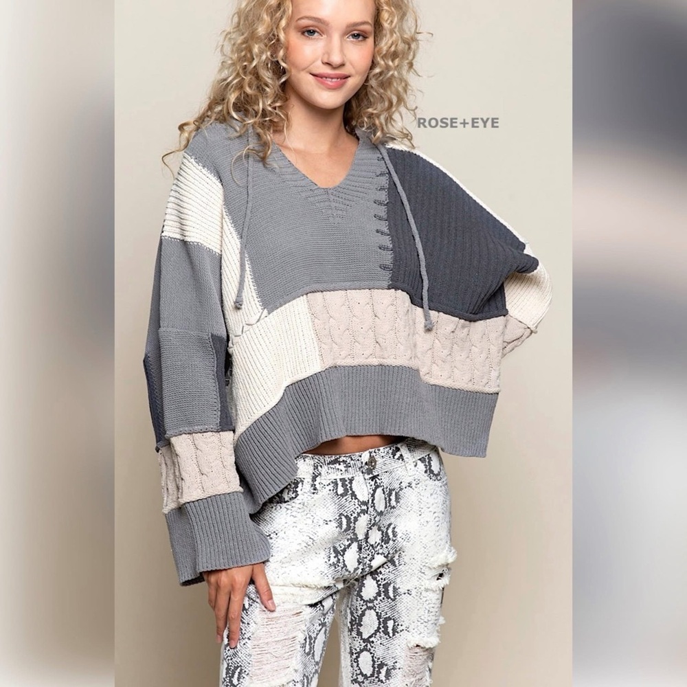 POL Color Block Knit Pullover Hoodie Sweater – Size S (Oversized) | NWOT-Flawed